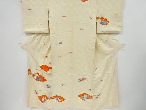 アンティーク　雲取りに梅笹・牡丹橘模様刺繍着物